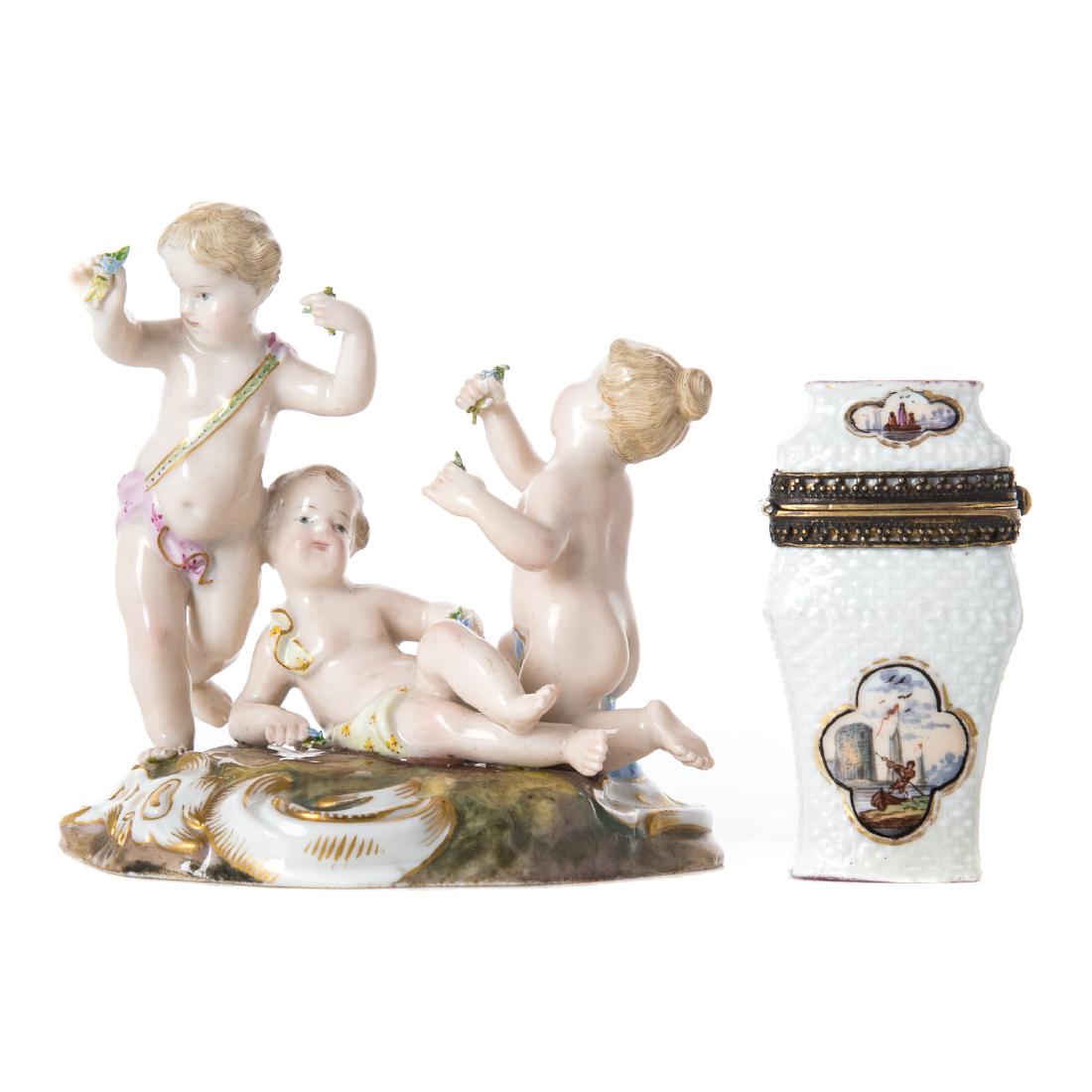Meissen porcelain figural group and match safe (1 of 5)