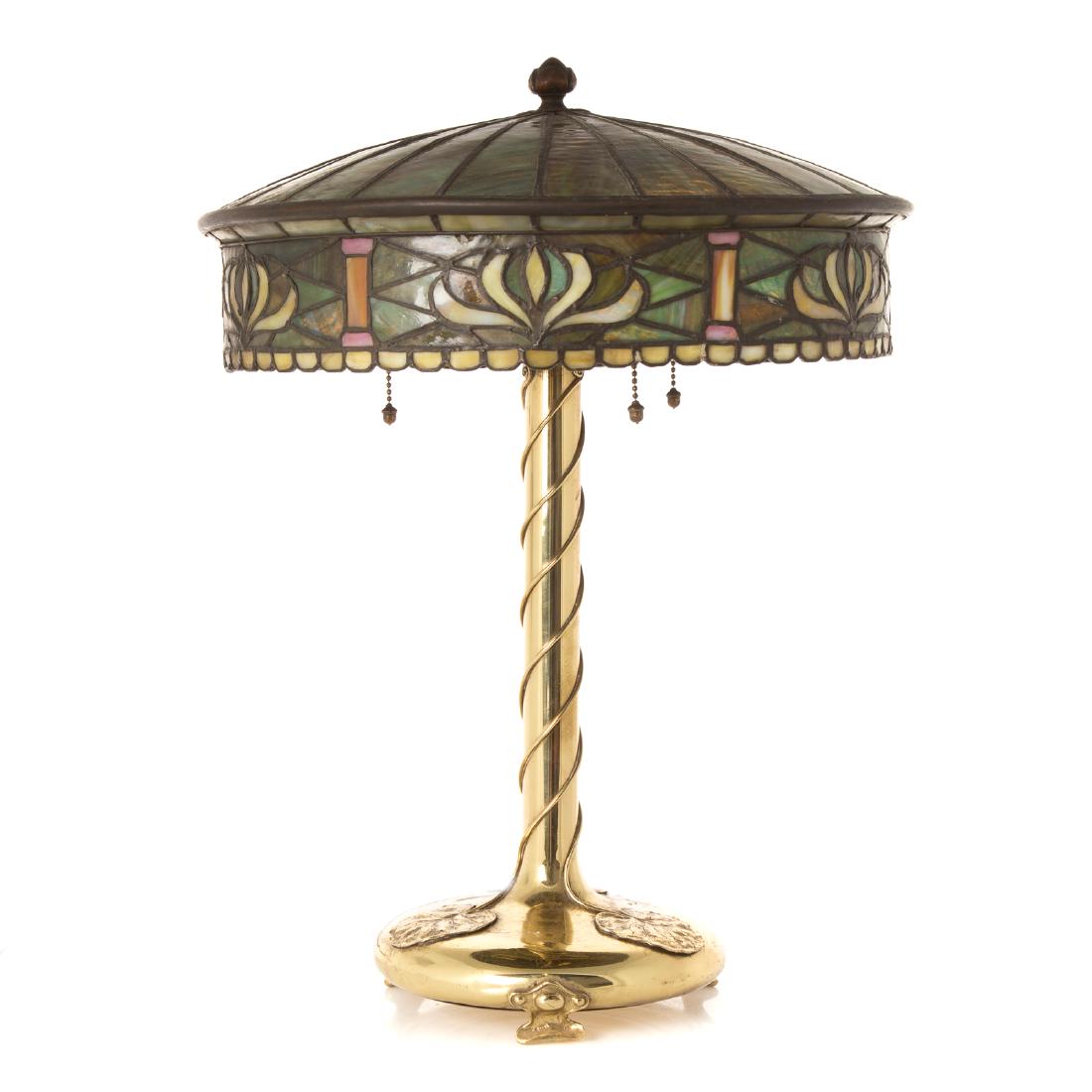 Arts and Crafts brass and leaded glass table lamp (1 of 7)