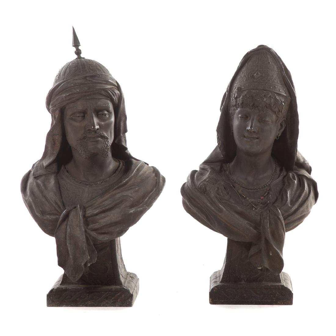 Continental School. Moorish couple bronze busts (1 of 5)