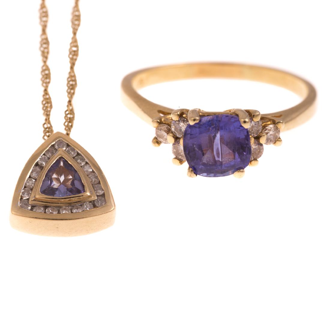 A Tanzanite & Diamond Ring & Pendant (1 of 8)