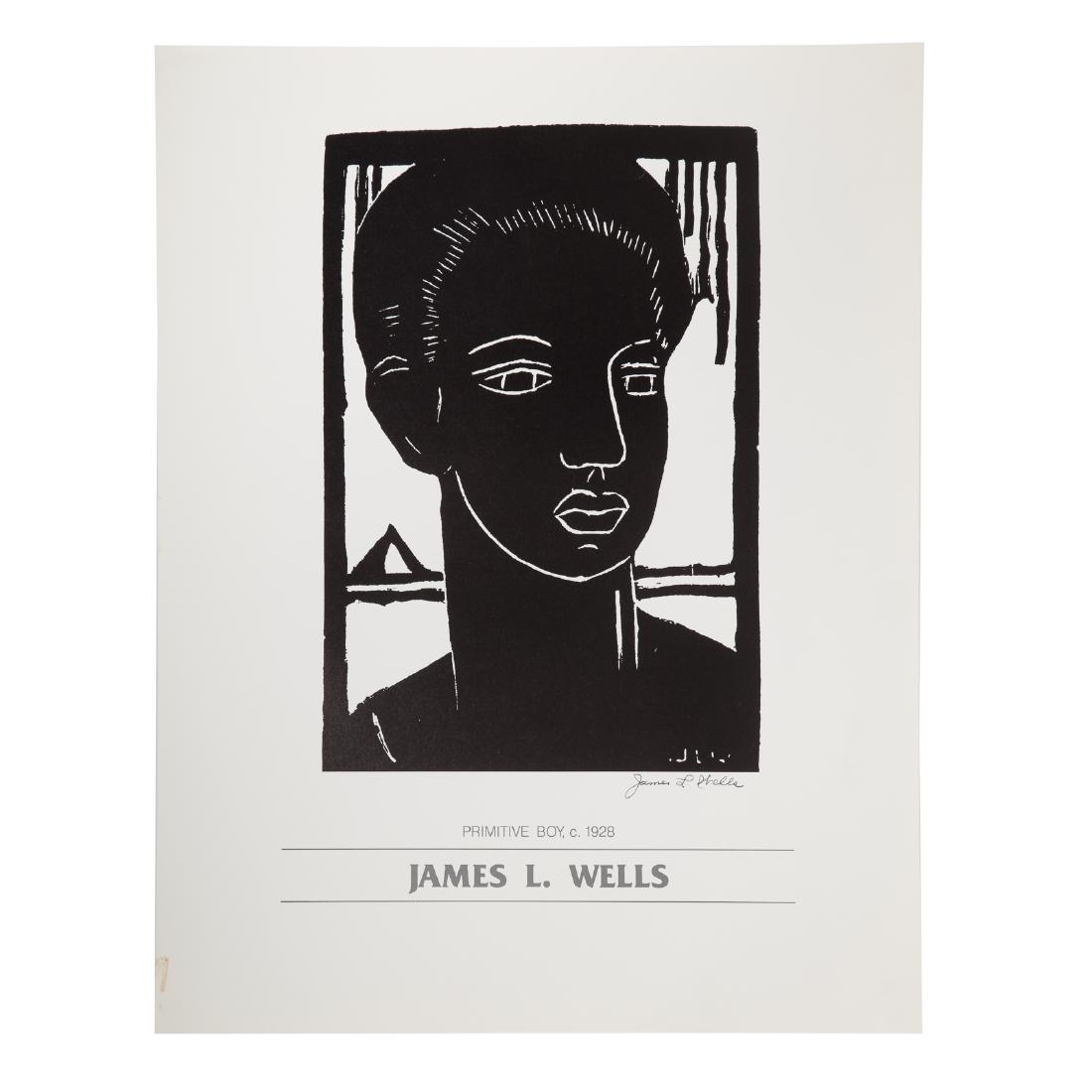 James Wells. "Primitive Boy," offset litho: (American, 1903-1991). Offset lithograph, signed in the plate and signed by E. J. Montgomery lr, 14 3/8 x 9 3/4 in., unframed; From the Collection of Evangeline "EJ" Montgomery, Washington, DC