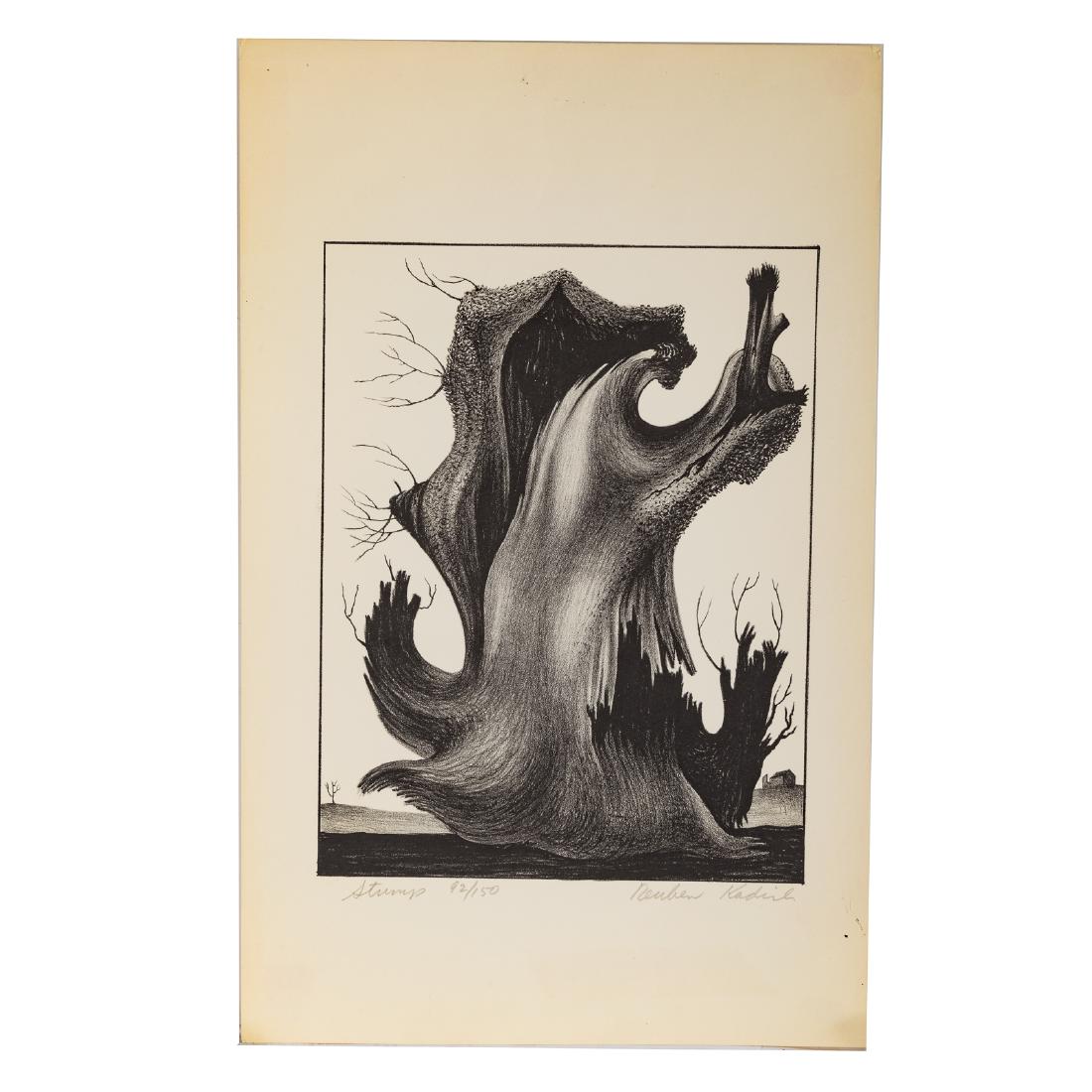 Reuben Kadish, "Stump," etching: (American, 1913-1992). Etching, ed. 92/150, pencil signed "Reuben Kadish" lr, image size: 12 x 9 1/4 in., unframed; From the Collection of Evangeline "EJ" Montgomery, Washington, DC