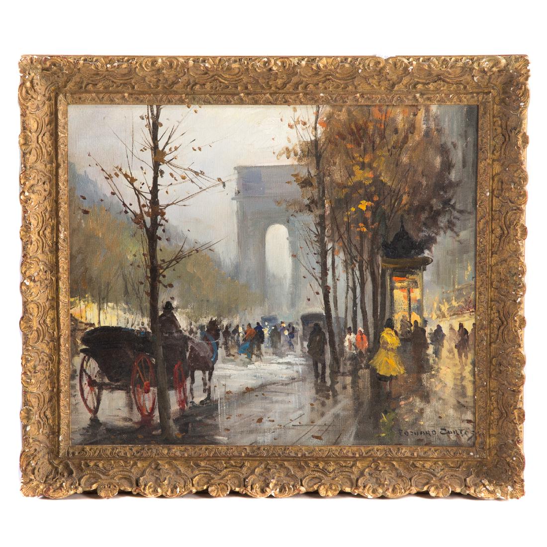 After Edouard Cortes. Paris Street Scene, oil: Oil on canvas board, signed "Edouard Cortes" lr, 17 3/4 x 20 3/4 in., framed