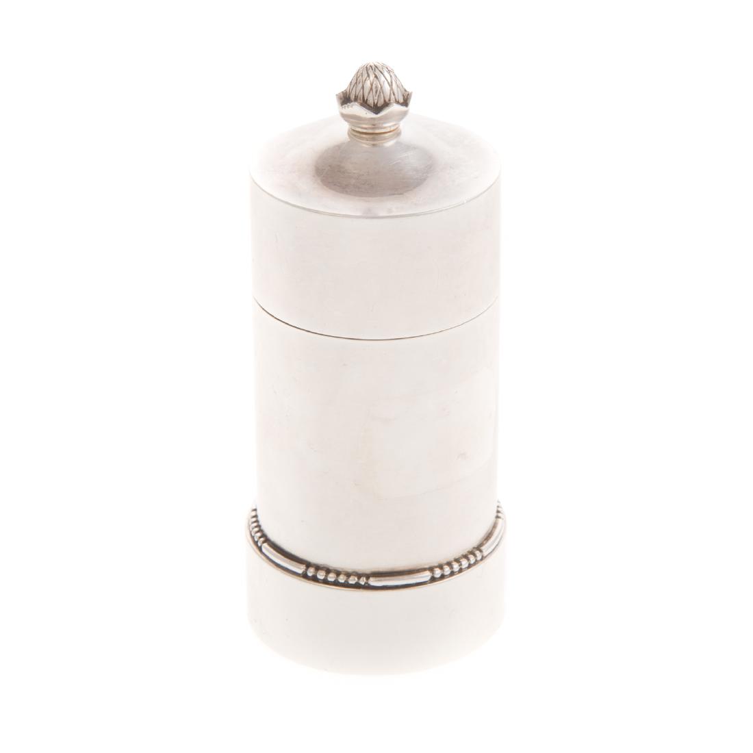 Rare Georg Jensen "Acorn" Sterling Pepper Grinder: Designed by Johan Rohde, c1930, model 741B, 3 1/2 in. H., no monogram