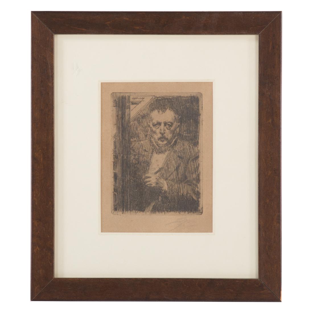 Anders Zorn. Self Portrait, etching: Anders Leonard Zorn (Swedish, 1860-1920). Pencil signed "Zorn" lr, 6 1/4 x 4 3/4 in., framed