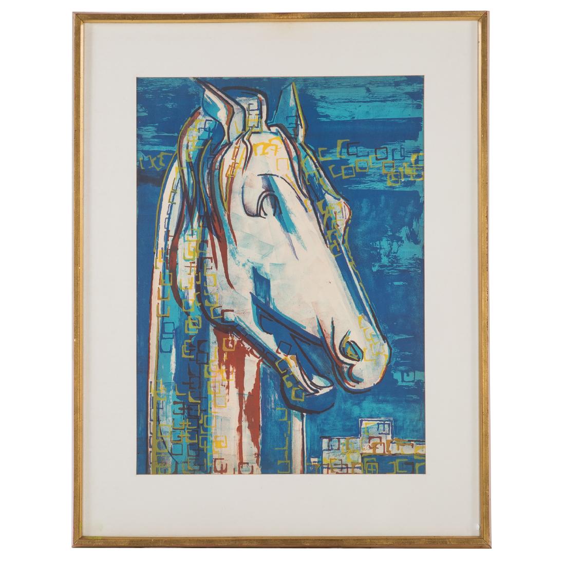 Francoise Gilot. "The Greek Horse," Lithograph: (French, b. 1921). Lithograph in colors, Ed 4/100, pencil signed "Francoise Gilot" lr, titled ll, sight size: 29 x 21 in., framed; Private collection, Baltimore, MD