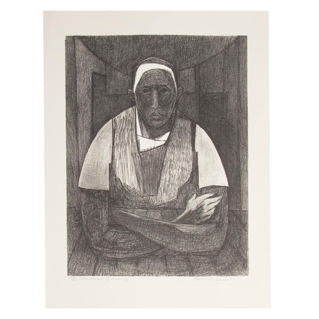 Samella Lewis. "House of Shango," Lithograph: Samella Sanders Lewis. (American, b. 1924). ED 31/60, pencil signed and dated "Samella Lewis 1992," lr, titled ll, 22 x 17 3/4 in., unframed; From the Collection of Evangeline "EJ" Montgomery, Washing