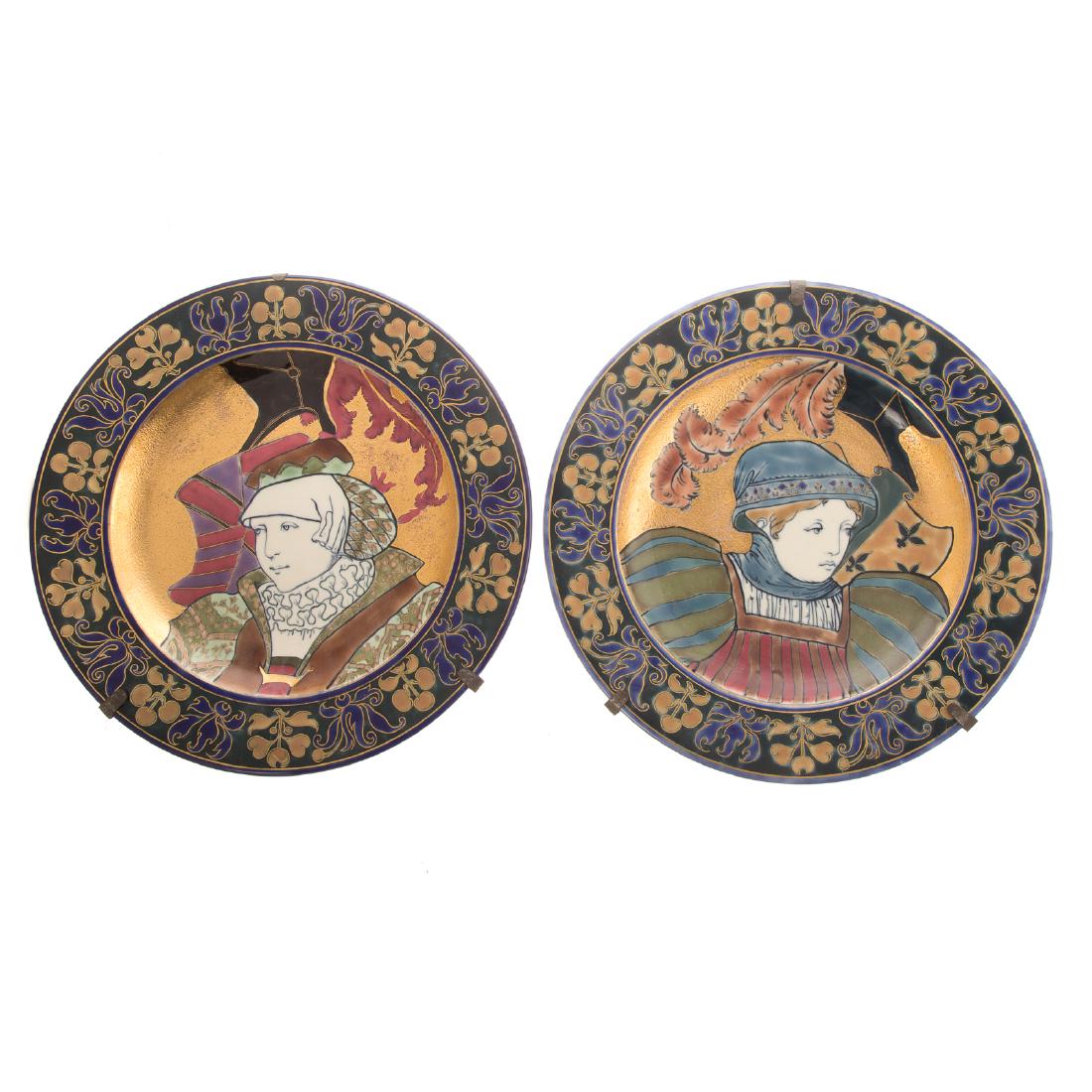 Pair of Zsolnay Art Nouveau Chargers: 13 in. Diam.