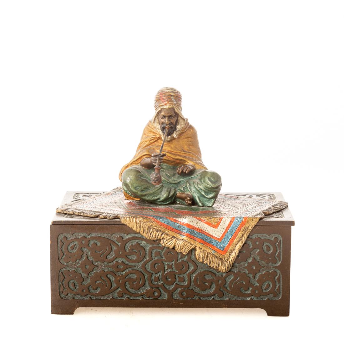 Franz Bergman. Figural Box, Cast Bronze: (Austrian, 1861-1936). Cold painted cast bronze, stamped with foundry mark, 6 x 5 inches.