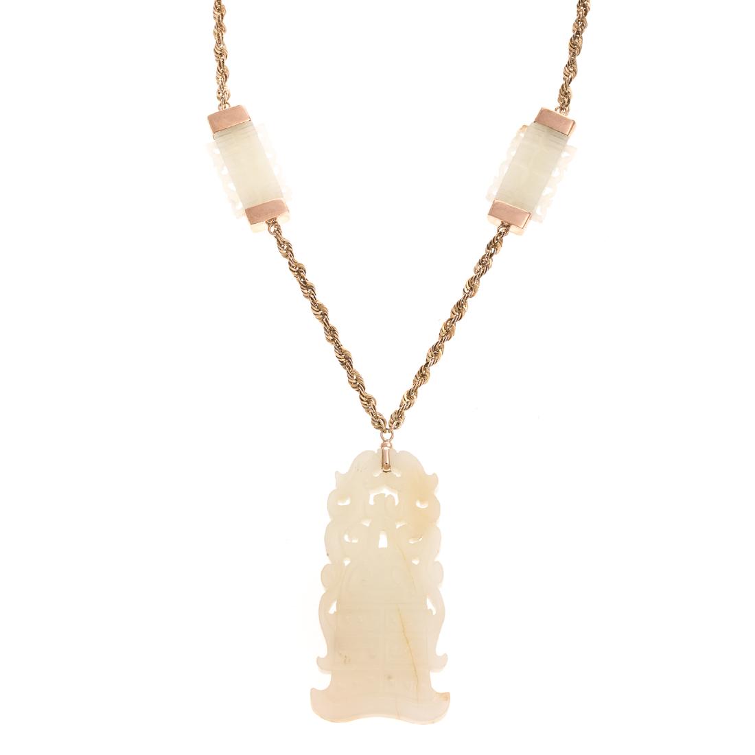 A Ladies Jade Plaque Necklace in 14K Gold (1 of 9)