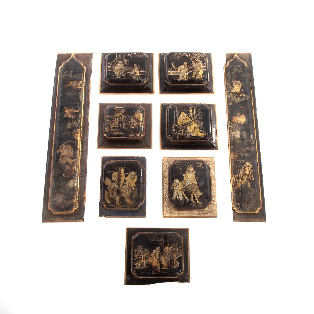 Nine Chinese Raised Lacquer and Wood Panels (1 of 15)