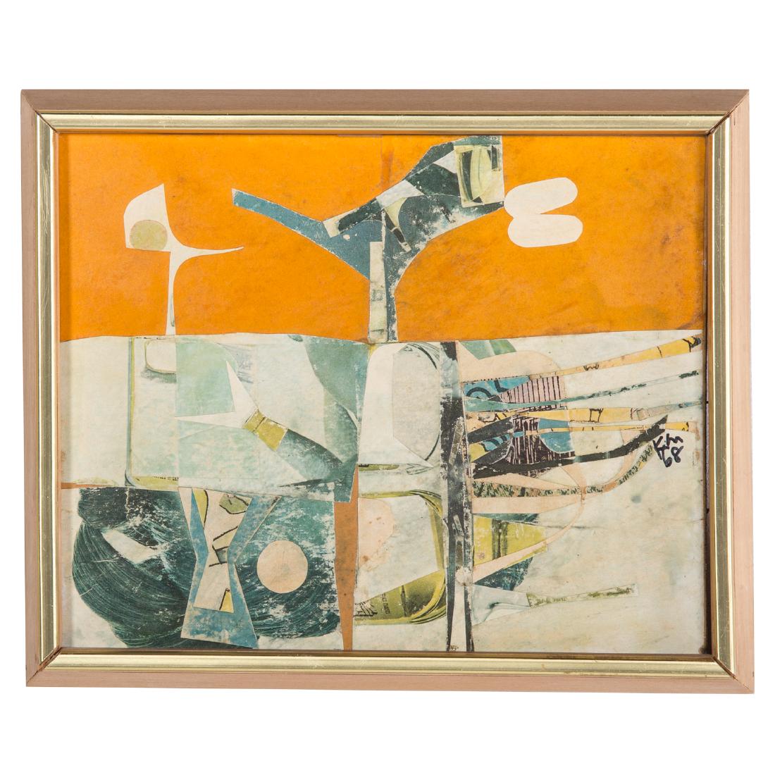 Keith Martin. "Aroale": (American, 1911-1983). Collage, initialed and dated "KM, '68" cl, signed, titled and dated on verso, 8 5/8 x 10 1/2 in., framed