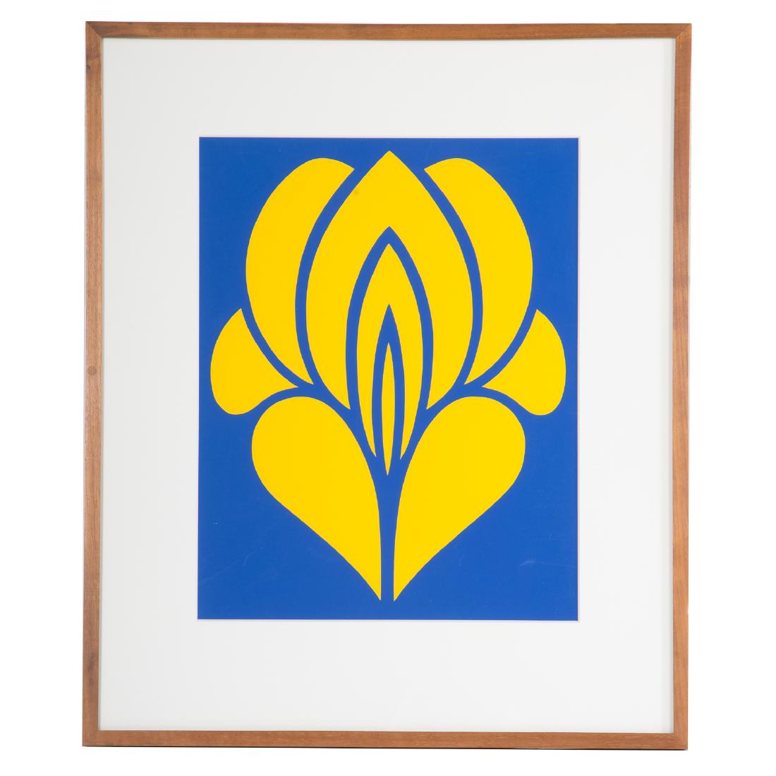 Jack Youngerman. Untitled Blue and Yellow: (American, b. 1926). Serigraph, identifying information on verso, sight size: 14 1/2 x 11 1/2 in., framed; B. R. Kornblatt Gallery, Washington D.C. label on verso. Private collection, Baltimore, MD