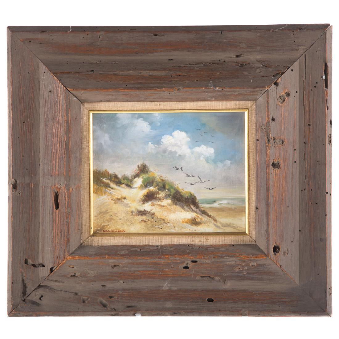 Ann Didusch Schuler. View of a Beach: (American, b. 1920). Oil on board, signed "Ann Didusch Schuler" ll, 8 x 10 in., framed