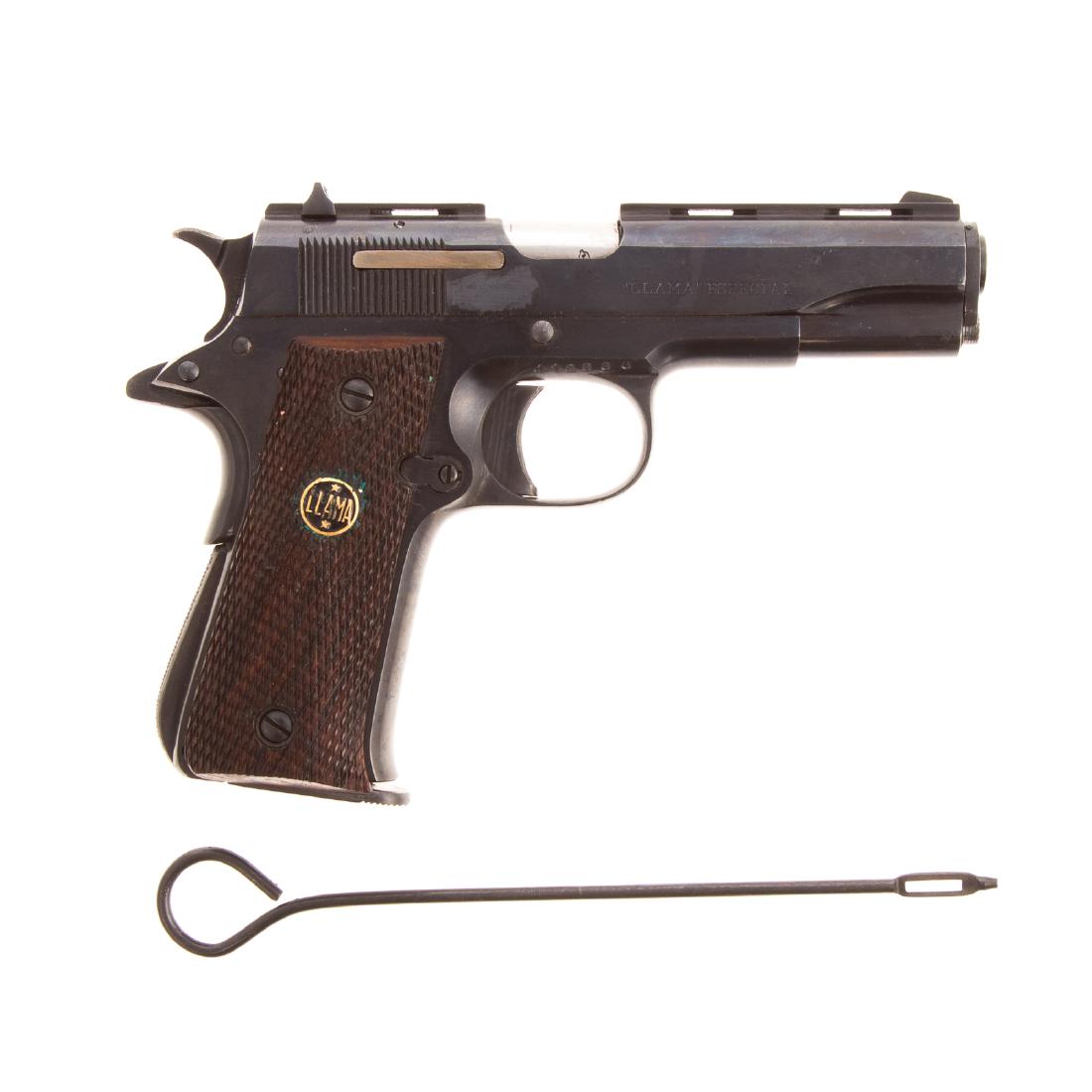 Llama Model Especial 9mm Semi-Auto Pistol: has original box, paperwork, cleaning rod, and 1 magazine, serial #412888, 3 and 1/2 in. barrel, in very good condition, functions well