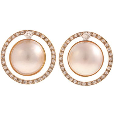 A Pair Of Diamond Mabe Pearl Earrings In 14k A Pair Of Diamond Mabe Pearl Earrings In 14k