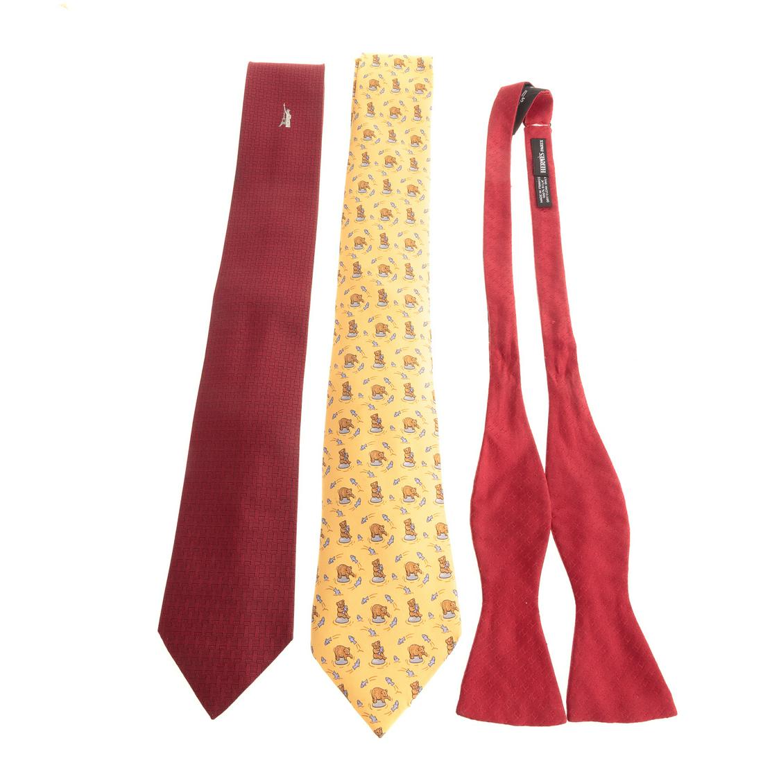 Two Hermes Ties One Hermes Bow Tie