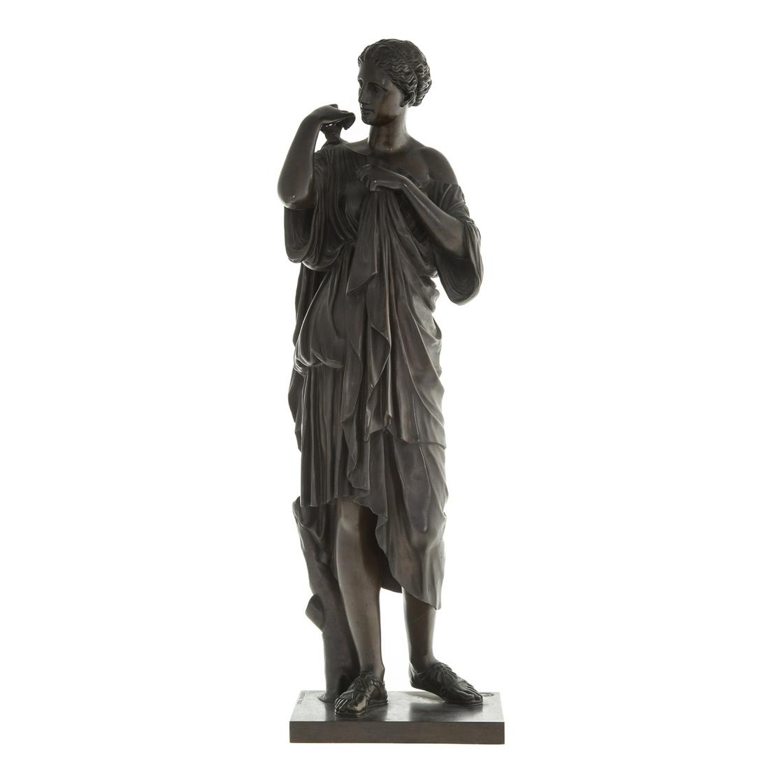 French School 19th Century: Greek Maiden, Bronze: after antique original, with Barbedienne and reduction mark, 20 in. H.