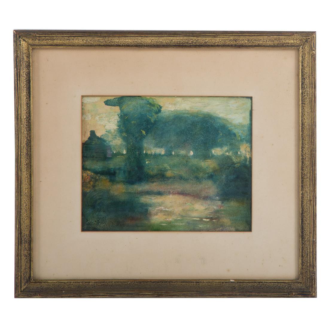 Ernest Lawson. Impressionist Landscape: (American, 1873-1939). Oil on paper, signed in pencil "E. Lawson" lr, sight size: 8 x 10 in., framed