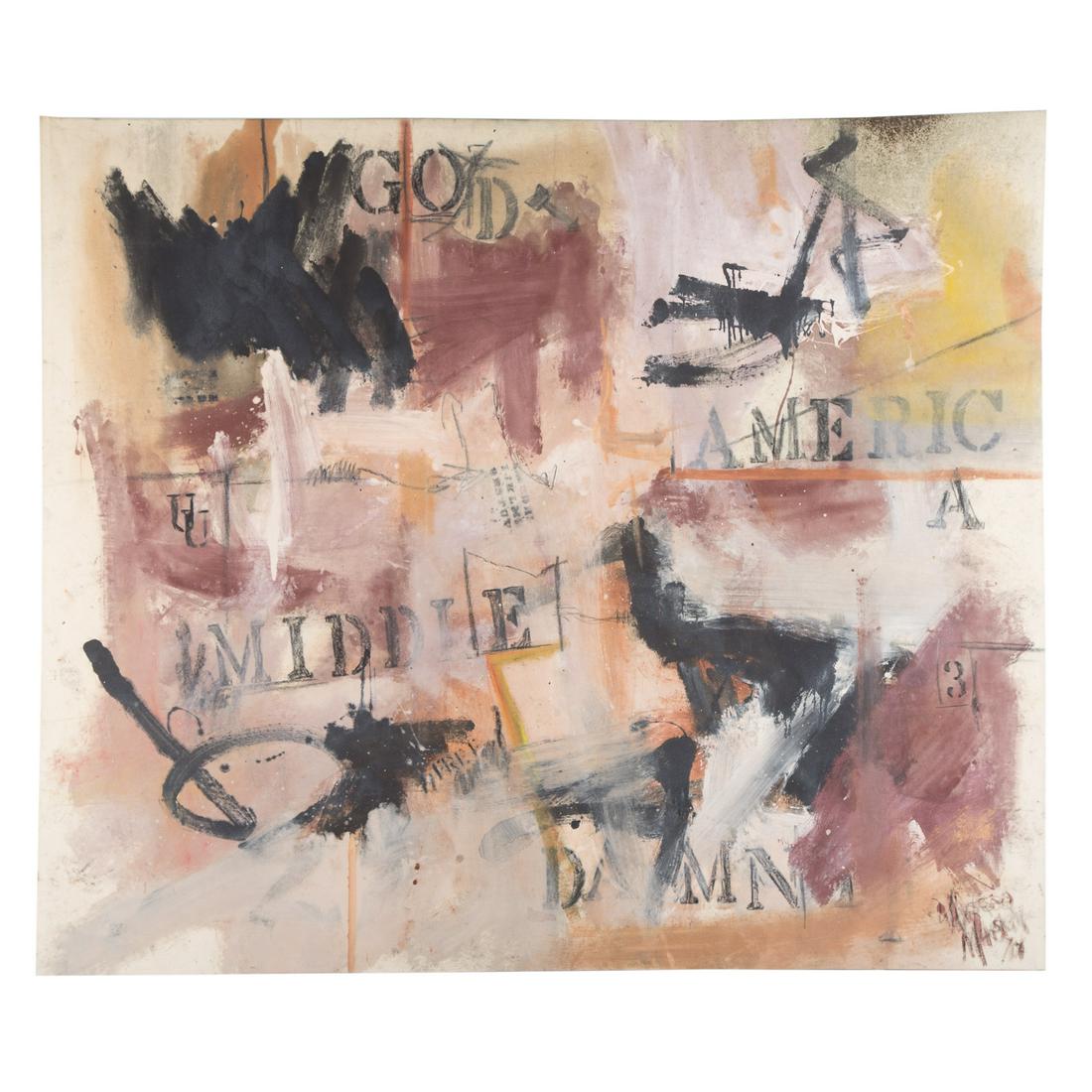 Ulysses Marshall. Middle America: (American, b. 1946). 1977, mixed media on canvas, signed and dated "Ulysses Marshall" lr, 66 7/8 x 76 7/8 in., unframedPrivate collection, Baltimore, MD