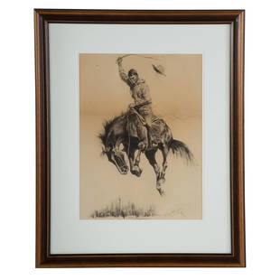 Frederic Remington. ""A Running Bucker": Frederic Sackler Remington (American, 1861-1909). Photogravure on paper, 1898, signed in plate lr, sight size: 22 x 16.25 in., framedCollection of Steptoe and Johnson, LLP