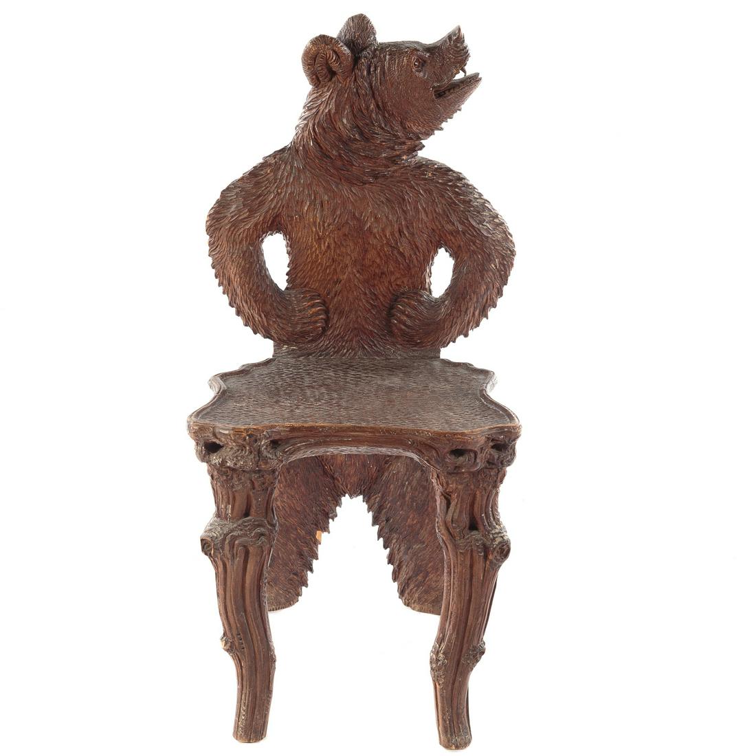 Black Forest Carved Walnut Child's Chair (1 of 5)