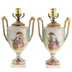 A pair of Dresden Urns now Lamps A pair of Dresden Urns now Lamps
