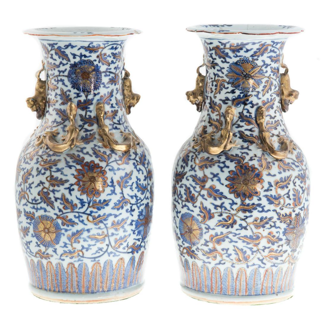 Pair of Chinese Export Blue/White Baluster Vases (1 of 8)