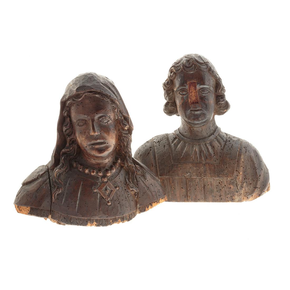 Pair Northern European Carved Oak Busts (1 of 6)