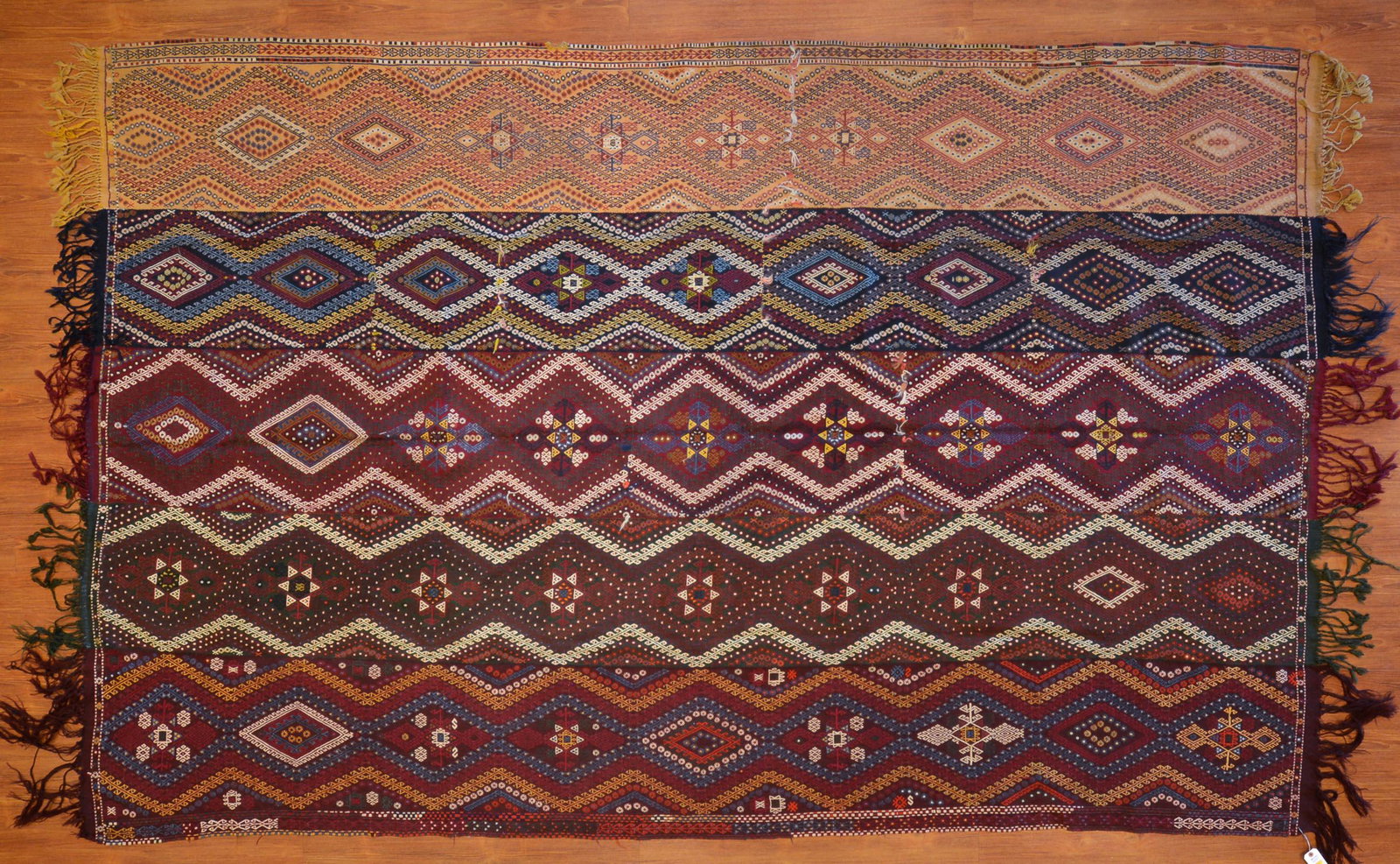 Turkish Pieced Kilim Rug, 7 x 10.11: hand woven, 5 pieced samplers
