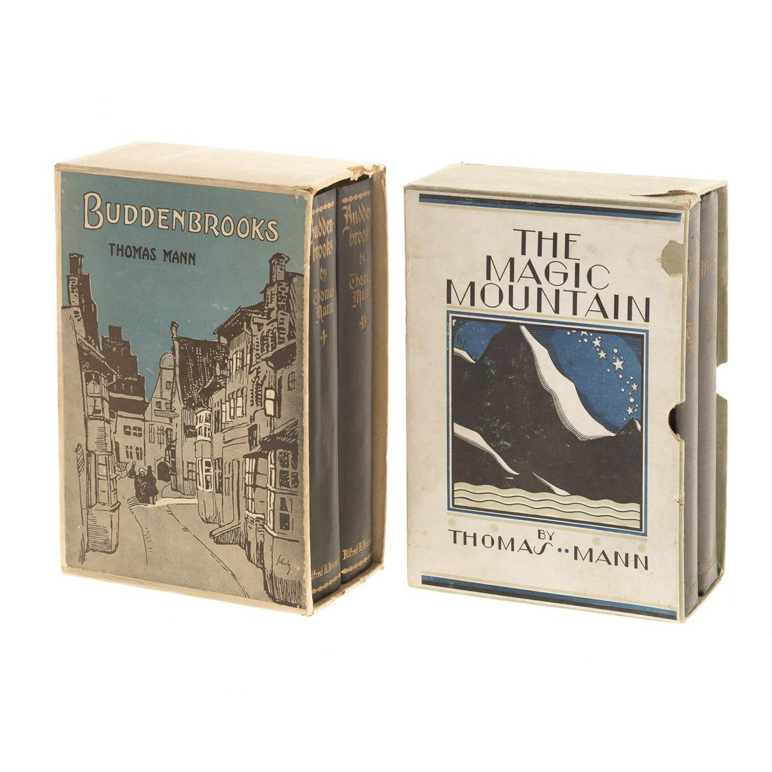 Thomas Mann, The Magic Mountain, Autographed: Thomas Mann; The Magic Mountain, translated by H.T. Lowe-Porter (NY: Macmillan, 1927) 2 vols., 8vo, cloth, slipcase; each volume signed by the author on the title page; together with the 3rd printing