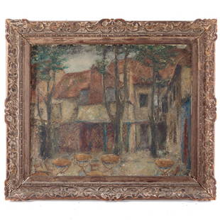 Ary Stillman. Town Square: (Russian/American, 1891-1967). Oil on canvas, signed "Stillman" ll, signed on verso, 23 1/2 x 28 1/2 in., framed