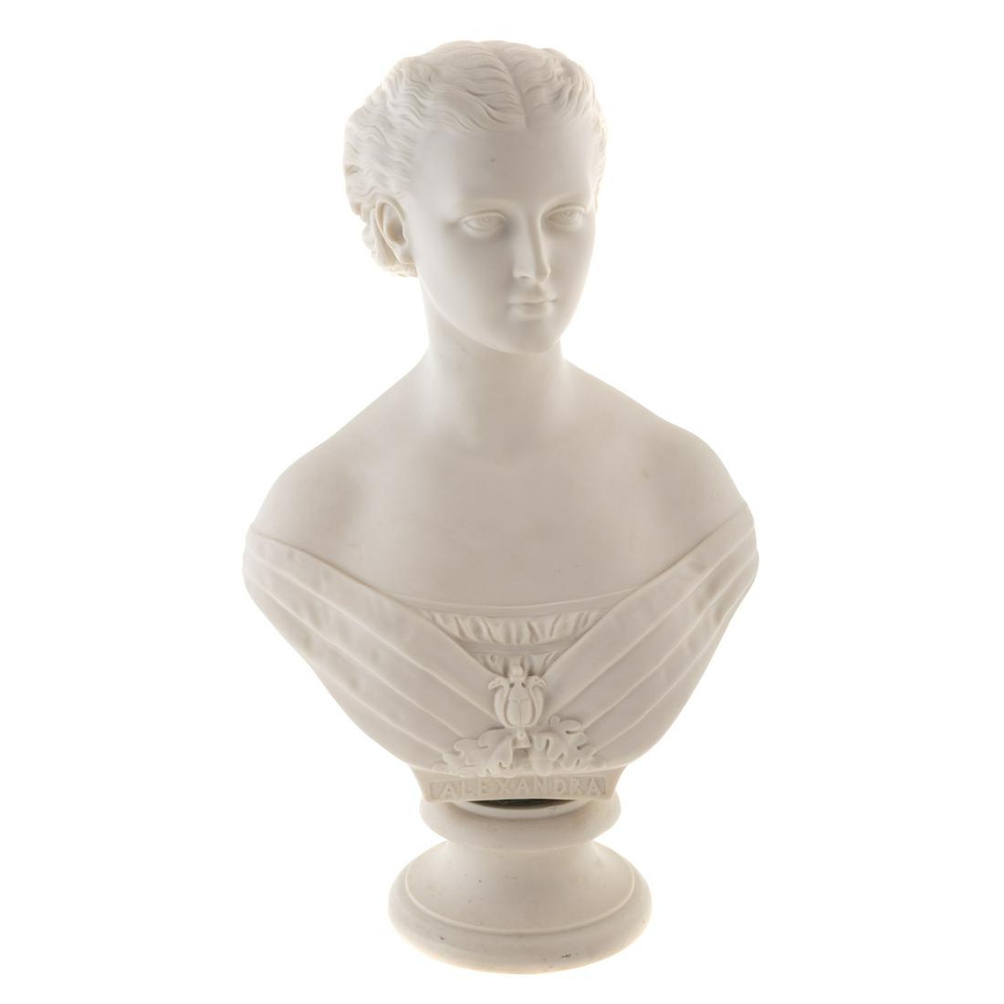 Copeland Parian Bust of Princess Alexandra: Modeled by Mary Thorneycroft (1814-1895), on socle base, with impressed, Art Union of London mark, Mary Thorneycroft and Copeland, 16 in. H.