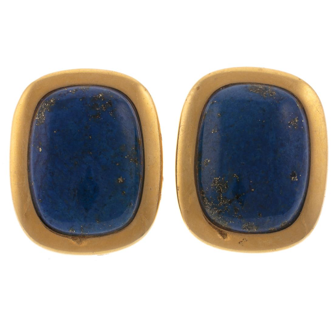 A Pair of Bezel Set Lapis Clip Earring in 18K (1 of 3)
