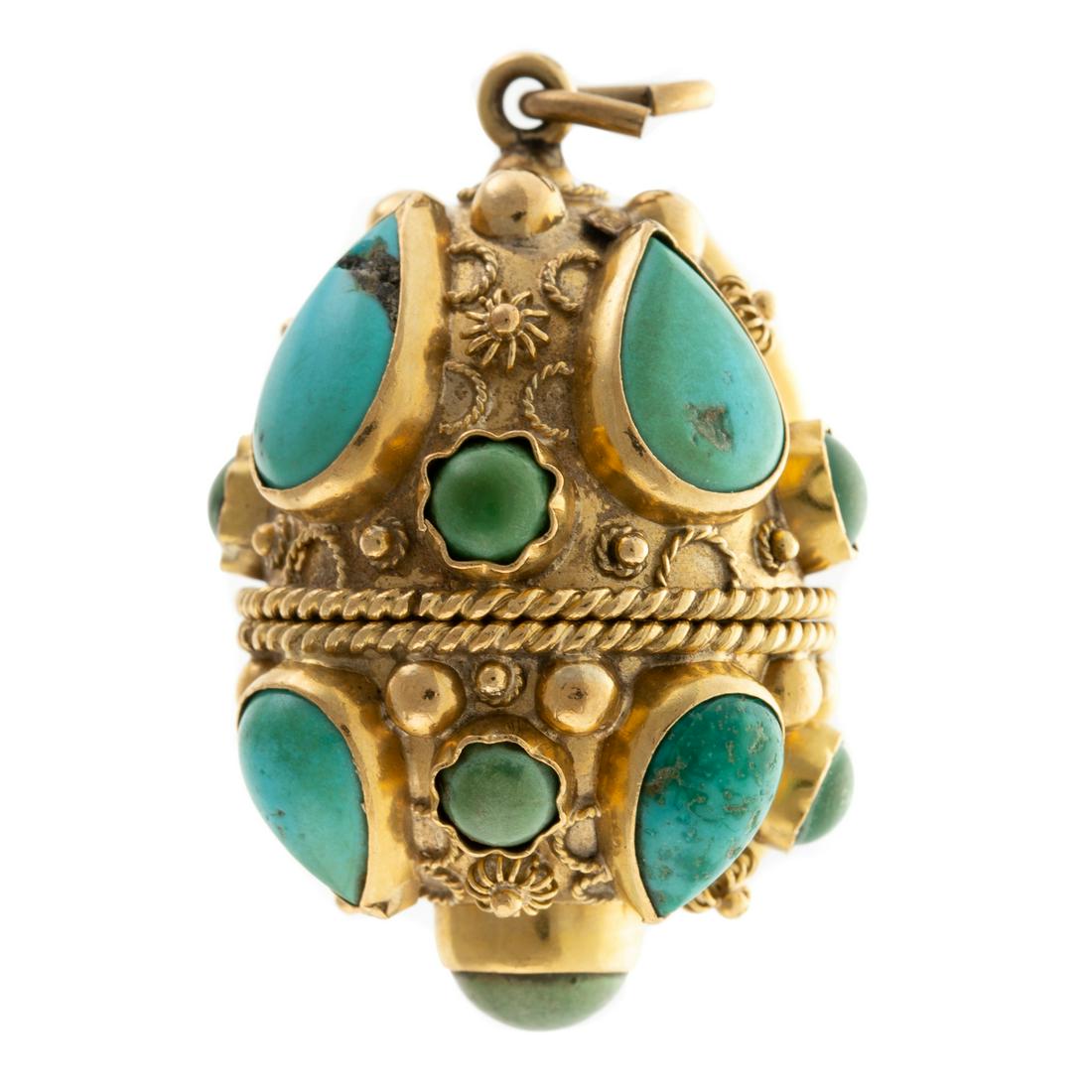 An Italian Etruscan Turquoise Charm Pendant in 18K (1 of 6)