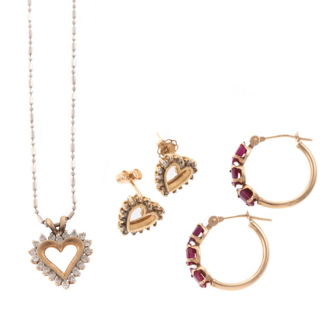 A Heart Diamond Pendant & 2 Pairs of Earrings (1 of 6)