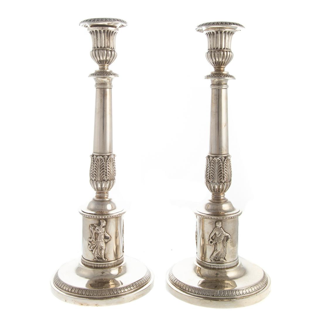 Pair German Neoclassical Silver Candlesticks (1 of 7)