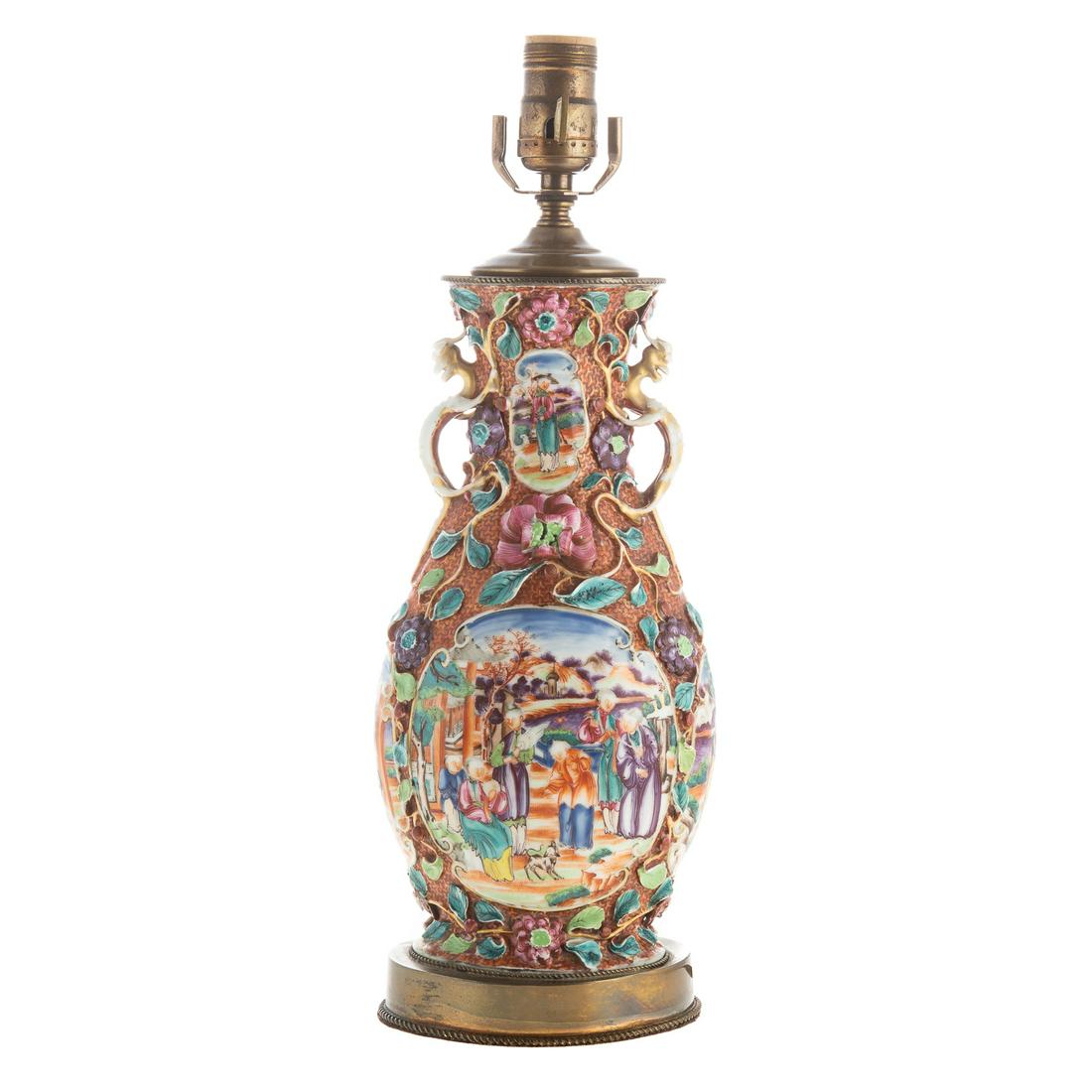 Chinese Export Mandarin Palette Vase Lamp (1 of 8)