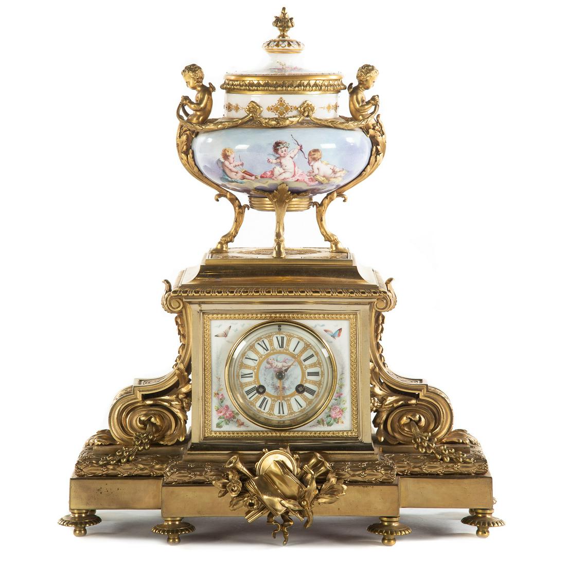 Louis XVI Style Brass/Porcelain Clock (1 of 6)