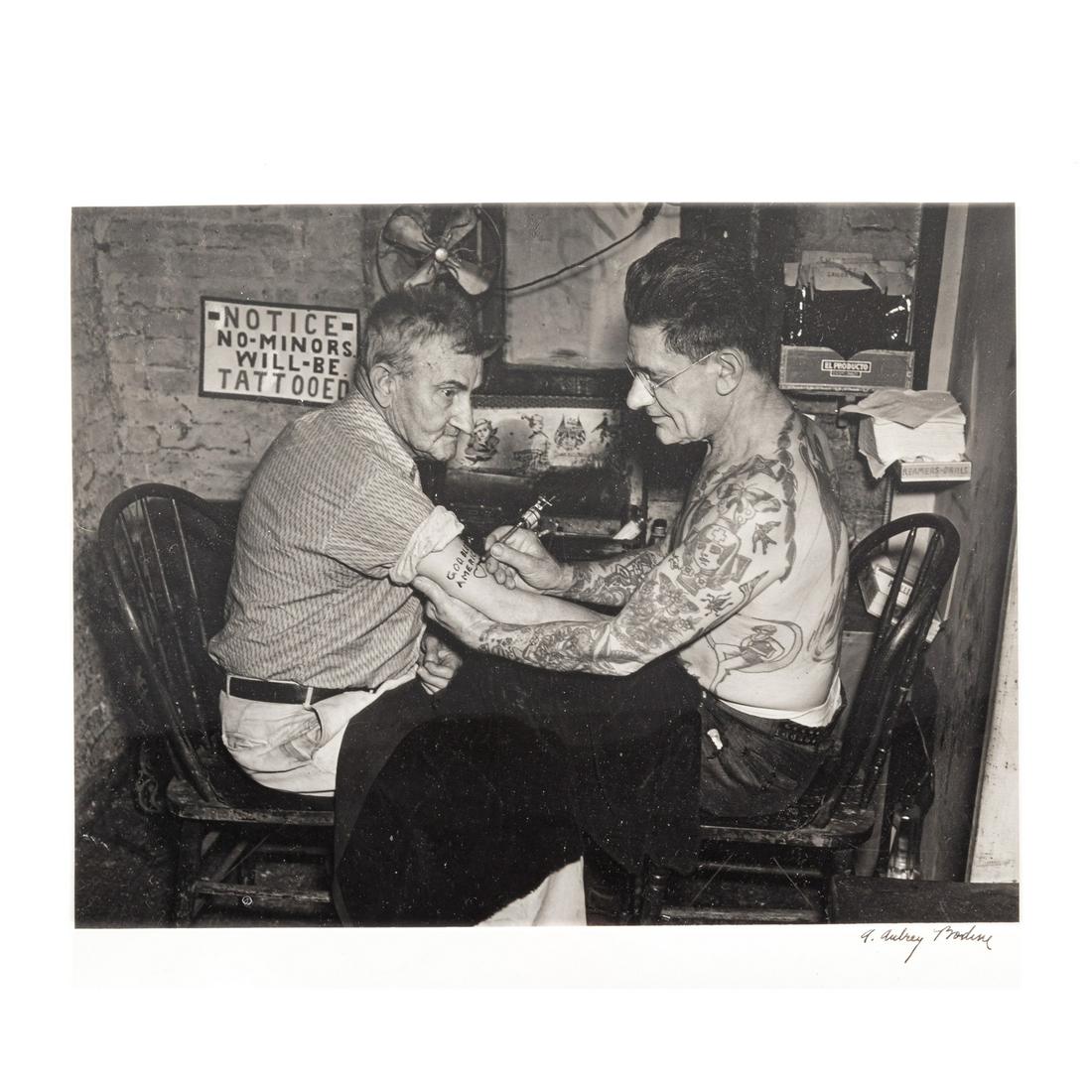 A. Aubrey Bodine. "Tattoo Charlie, Baltimore": (American, 1906-1970). Gelatin silver print, signed "A. Aubrey Bodine" lr, photographer stamp on verso, 11 x 14 in., unframed.