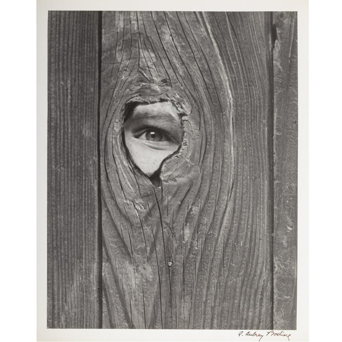 A. Aubrey Bodine. "Eye Witness": (American, 1906-1970). Gelatin silver print, signed "A. Aubrey Bodine" lr, photographer stamp on verso, 14 x 11 in., unframed.