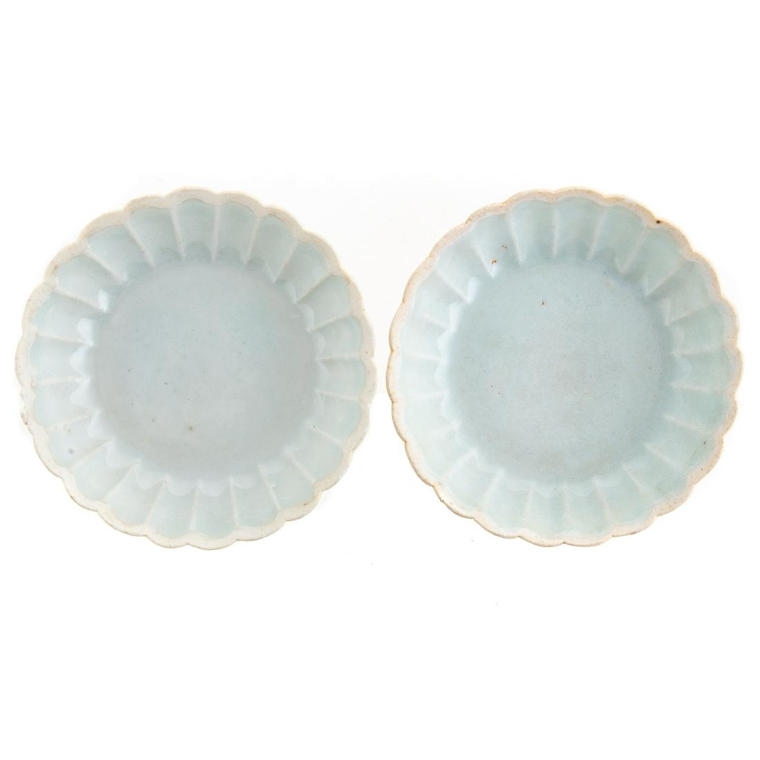 Pr. of Asian Archaic Qingbai Porcelain Ribbed Dishes (1 of 5)