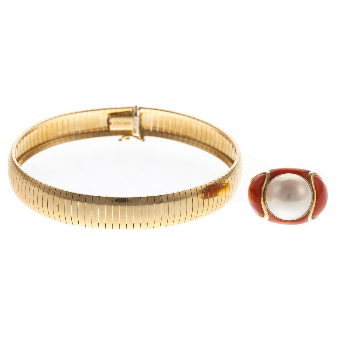 A Carnelain/Mabe Pearl Ring & Wide 14K Bracelet (1 of 8)