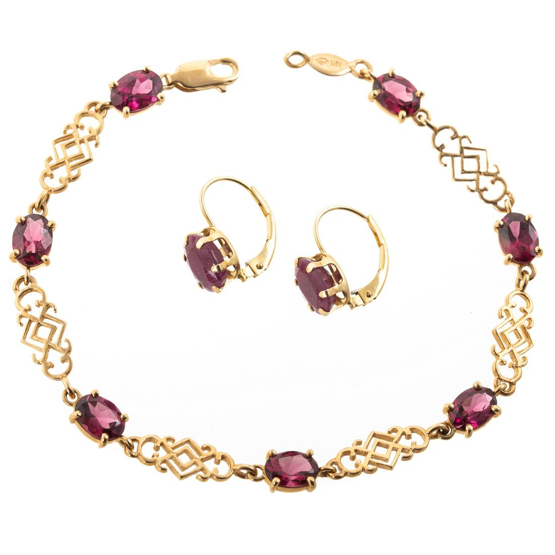 A Pink Tourmaline Bracelet & Earrings in 14K (1 of 4)