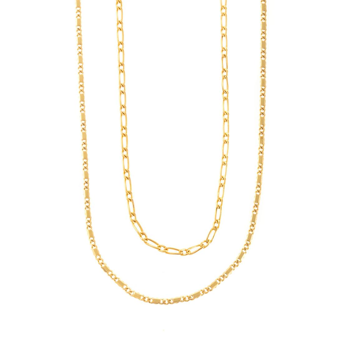 An 18K 36" Chain & 14K 18" Chain: 1) 18K yellow gold 36" long chain, made in Italy and 2) 14K yellow gold 18" figaro link chain, 11.1 grams tw The estate of Gloria Corn, Washington, DC