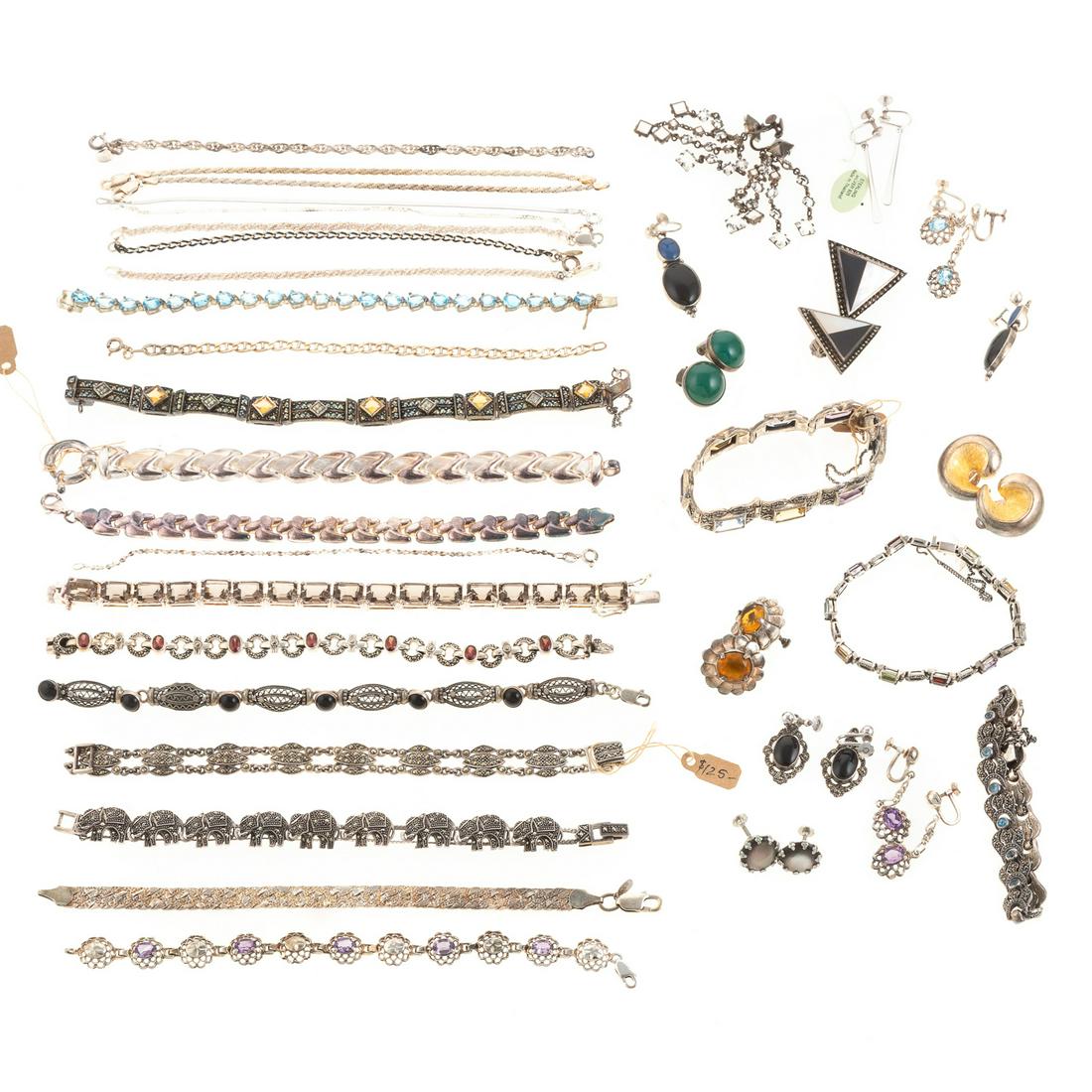 A Bag of Sterling Marcasite Bracelets & Earrings (1 of 9)