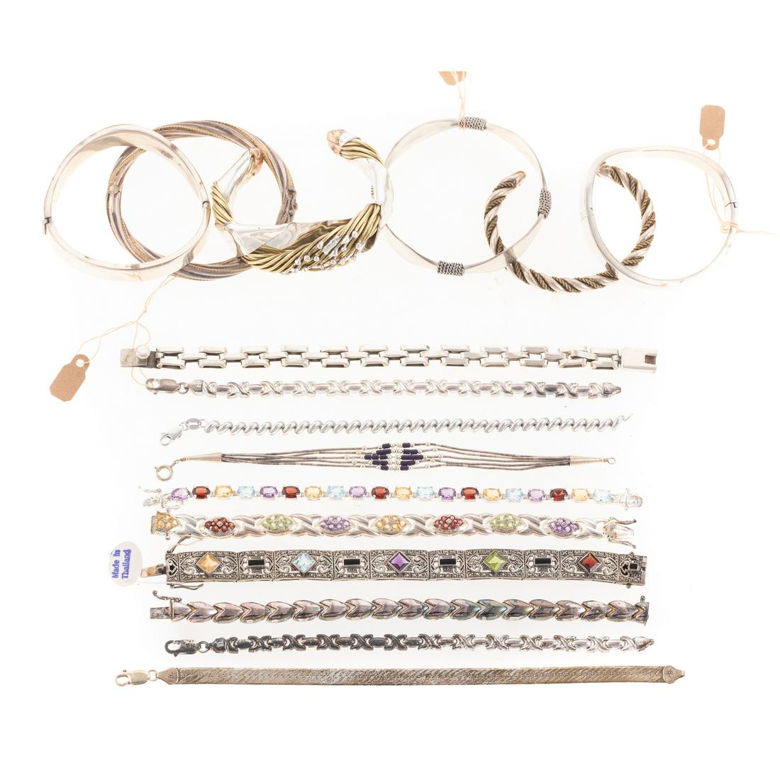 A Collection of Silver Link & Bangle Bracelets (1 of 8)