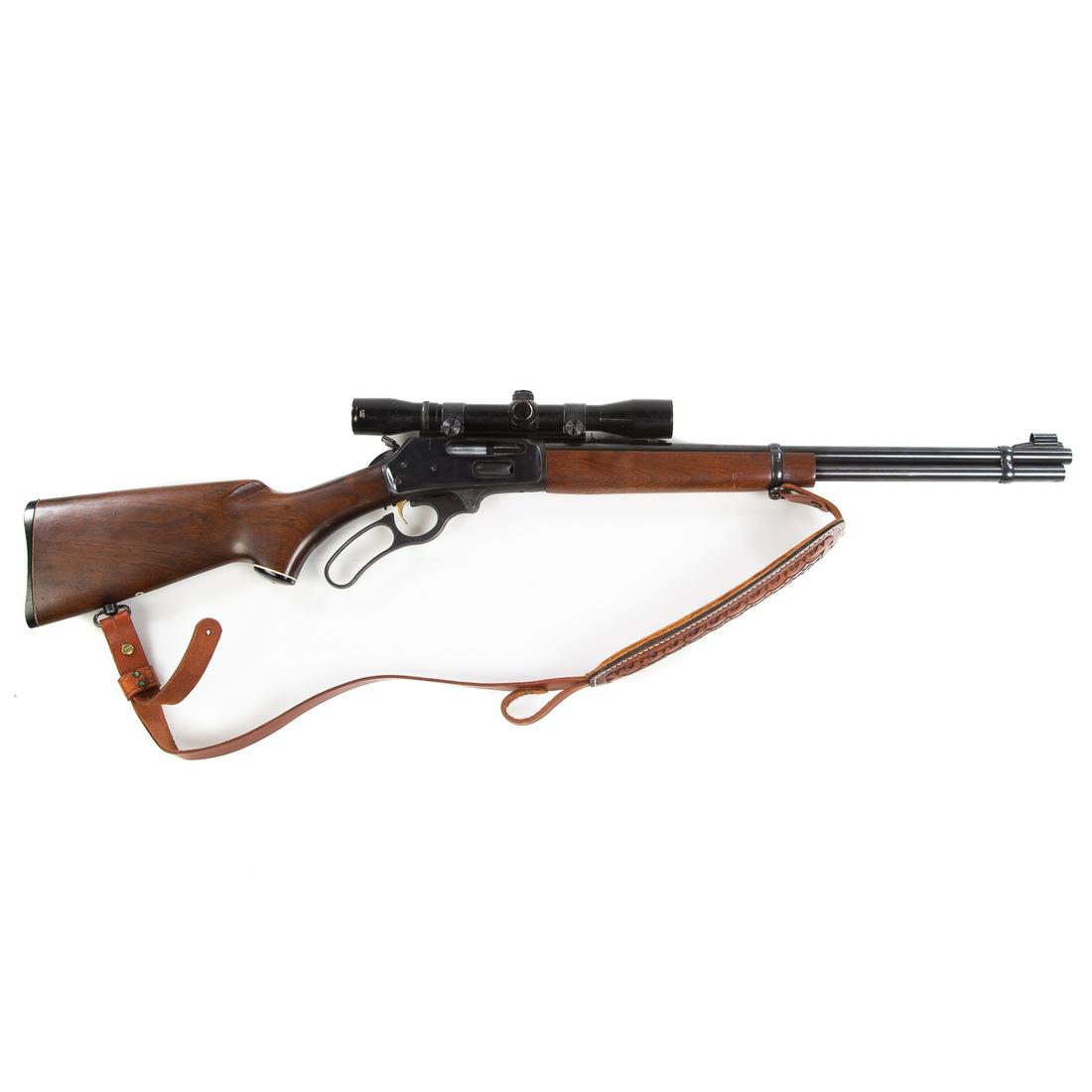 Marlin Model 336 Lever Action Carbine: 35 Remington cal., 20" barrel, comes with Tasco 2.5X32 scope and Hunter leather sling, functions.