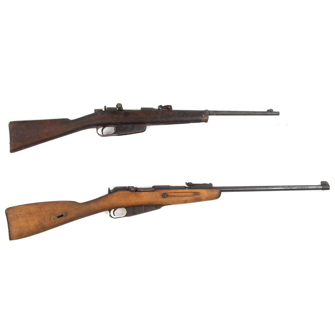 Two Bolt Action Rifles: 1936 Mosin-Nagant bolt action rifle, Tula factory, Italian Breacis Model 1894 bolt action rifle, 18" barrel, both function, Italian rifle has no mag. well cover or cleaning rod, both function.