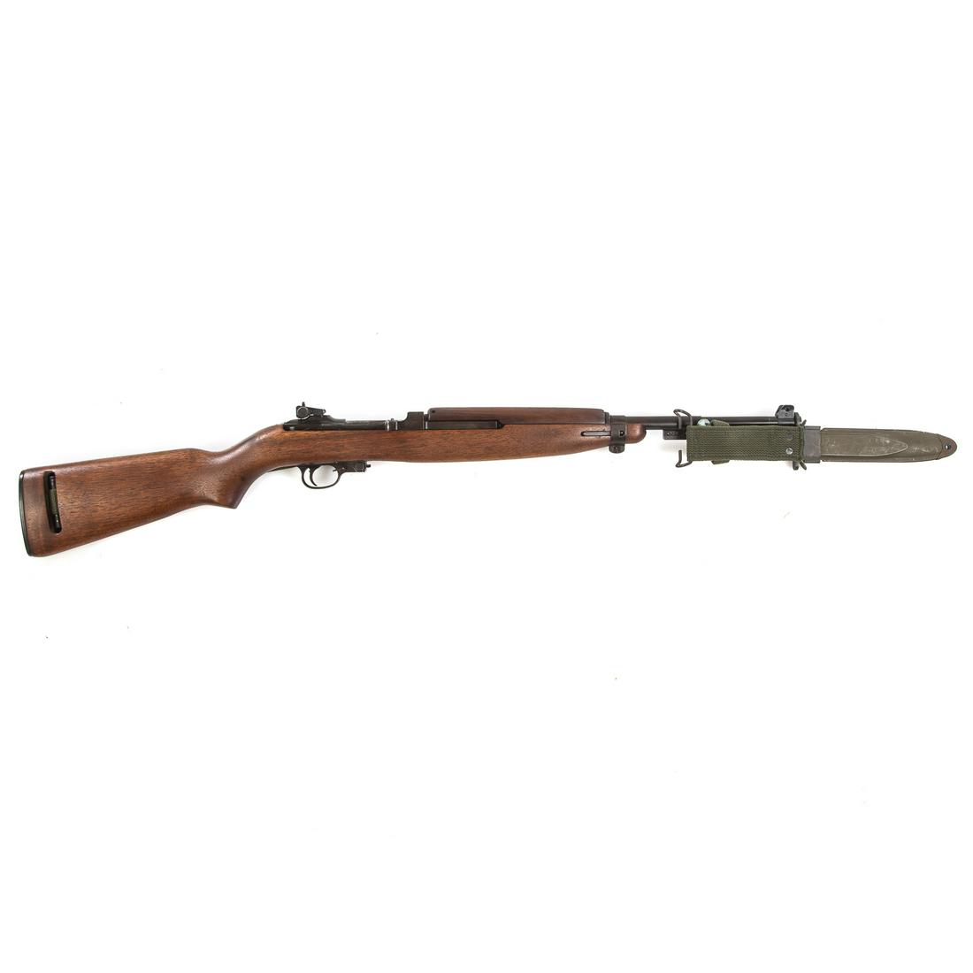 U. S. M1 Carbine with USM8A Bayonet: Functions, bayonet has marked scabbard, barrel is not marked so could be a later replacement, barrel band marked w/diamond d for Donaldson Co., serial # 5778154, marked U.S. Carbine 30 cal. M1 in fron